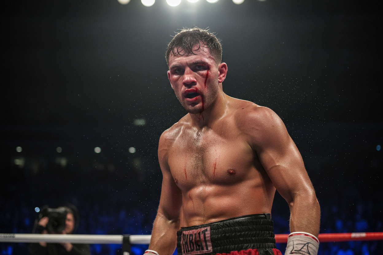 a fighter in the ring bleeding
