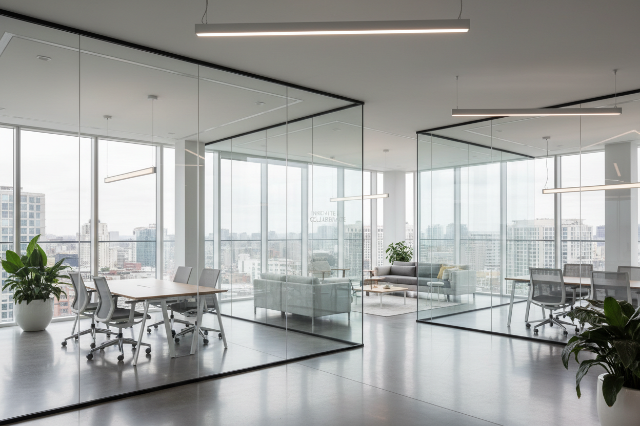 An office with glass walls